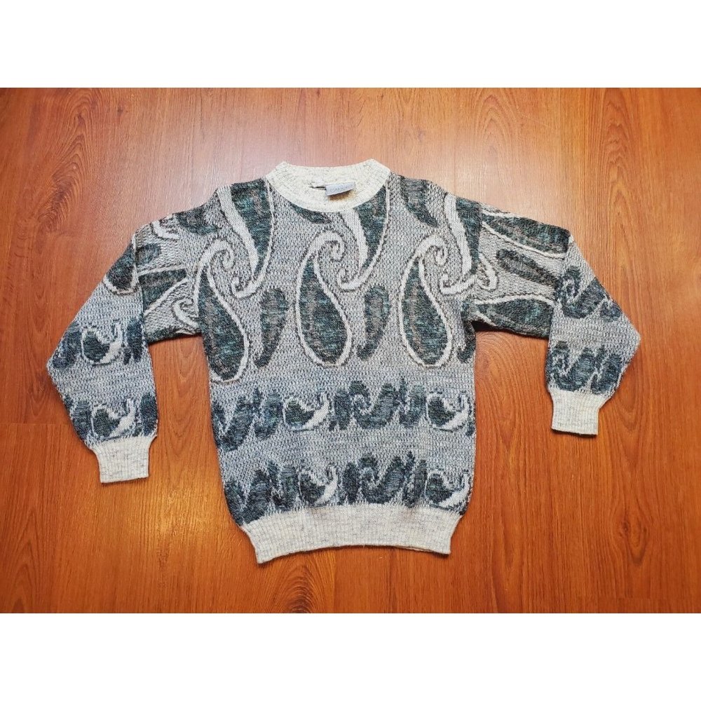Vintage Cambio Italia Men's Medium  Gray Sweater Biggie Cosby paisley NO TAG